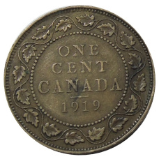 Монета 1 цент 1919 года Канада (аверс)