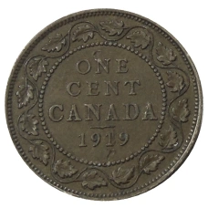 Монета 1 цент 1919 года Канада (аверс)