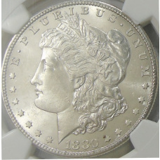 Монета 1 доллар 1880 года S США «Доллар Моргана» (в слабе NGC MS 63) (аверс)