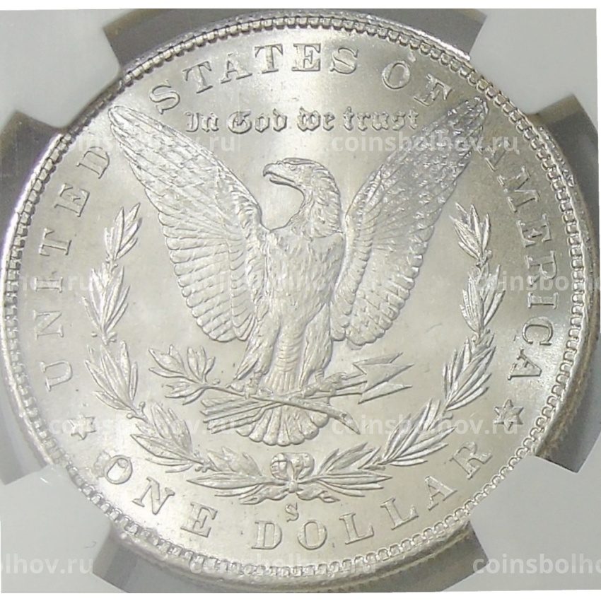 Монета 1 доллар 1880 года S США «Доллар Моргана» (в слабе NGC MS 63) (вид 2)
