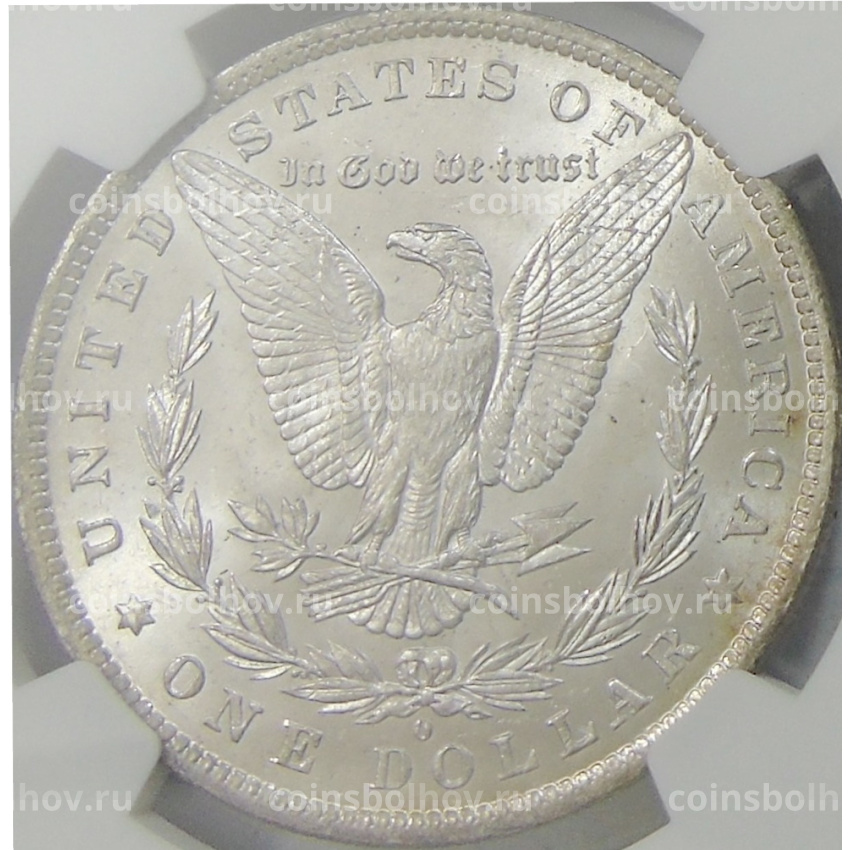 Монета 1 доллар 1884 года О США «Доллар Моргана» (в слабе NGC MS 63) (вид 2)