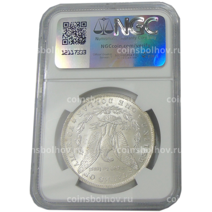 Монета 1 доллар 1884 года О США «Доллар Моргана» (в слабе NGC MS 63) (вид 4)