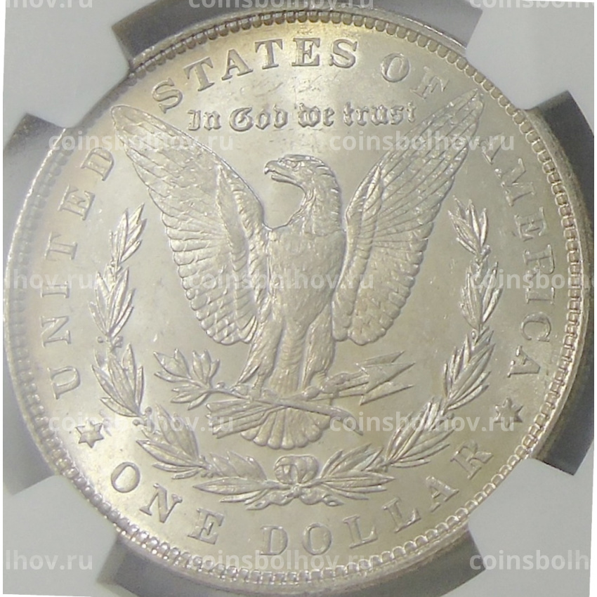 Монета 1 доллар 1887 года США «Доллар Моргана» (в слабе NGC MS 63) (вид 2)