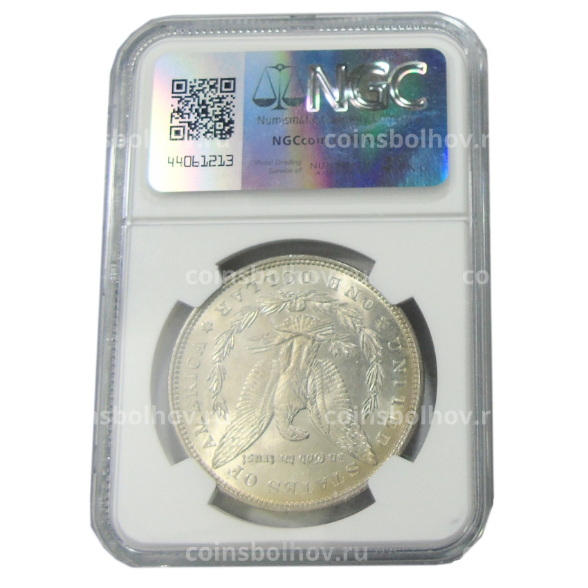 Монета 1 доллар 1887 года США «Доллар Моргана» (в слабе NGC MS 63) (вид 4)