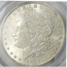 Монета 1 доллар 1885 года O США «Доллар Моргана» (в слабе PCGS MS 63) (аверс)