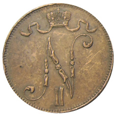Монета 5 пенни 1915 года Русская Финляндия (реверс)