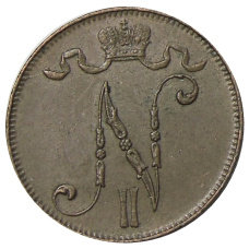 Монета 5 пенни 1915 года Русская Финляндия (реверс)