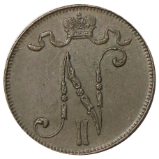 Монета 5 пенни 1915 года Русская Финляндия (реверс)