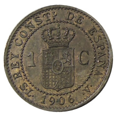 Монета 1 сентимо 1906 года Испания (аверс)