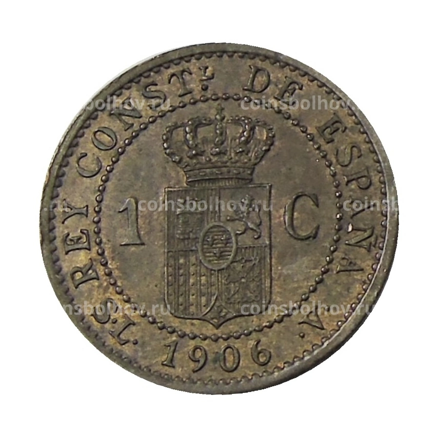 Монета 1 сентимо 1906 года Испания