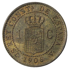 Монета 1 сентимо 1906 года Испания (аверс)