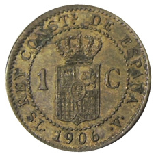 Монета 1 сентимо 1906 года Испания (аверс)