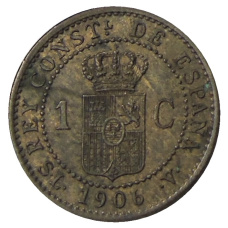 Монета 1 сентимо 1906 года Испания (аверс)