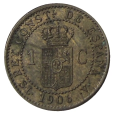 Монета 1 сентимо 1906 года Испания (аверс)