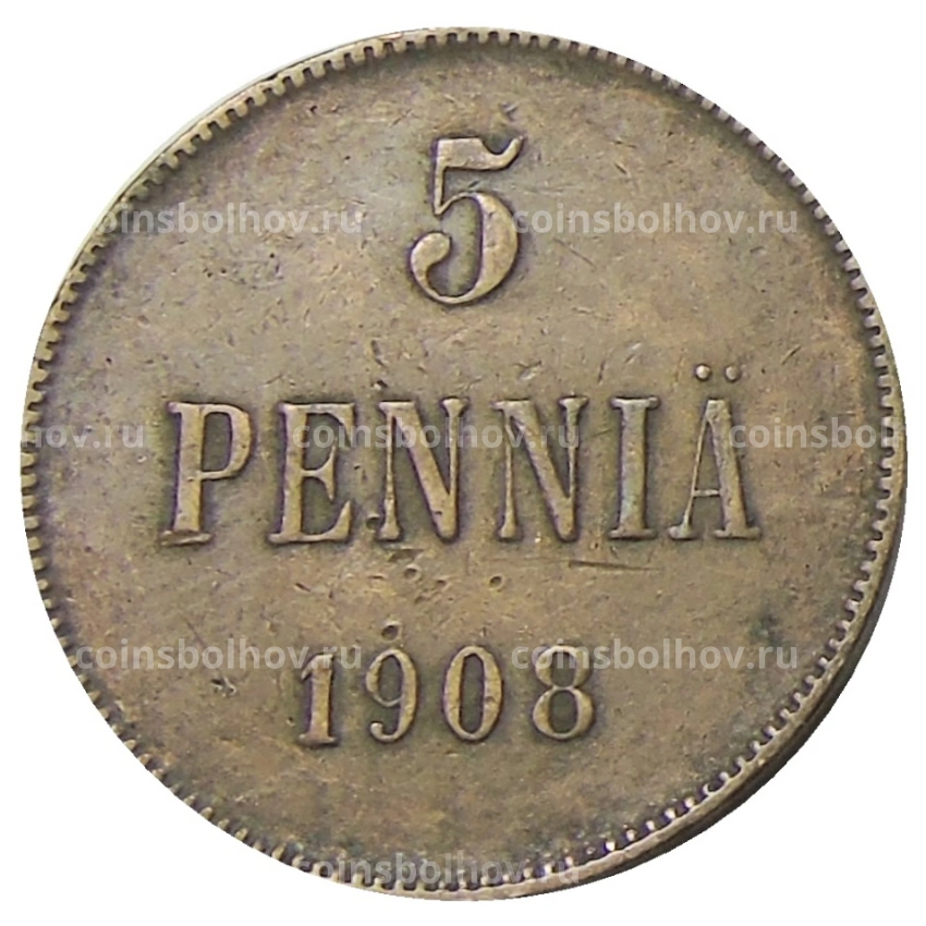 Монета 5 пенни 1908 года Русская Финляндия