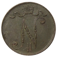 Монета 5 пенни 1913 года Русская Финляндия (реверс)