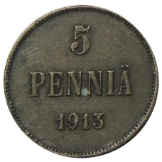 Монета 5 пенни 1913 года Русская Финляндия (аверс)