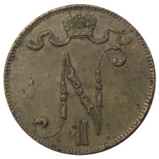 Монета 5 пенни 1915 года Русская Финляндия (реверс)