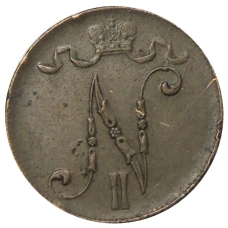 Монета 5 пенни 1916 года Русская Финляндия (реверс)