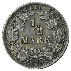 Монета 1/2 марки 1918 года A Германия (аверс)