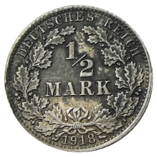 Монета 1/2 марки 1918 года A Германия (аверс)