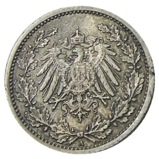 Монета 1/2 марки 1918 года A Германия (реверс)