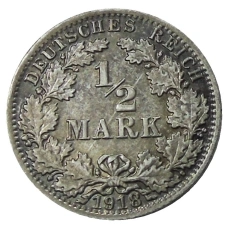Монета 1/2 марки 1918 года A Германия (аверс)