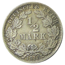 Монета 1/2 марки 1918 года A Германия (аверс)