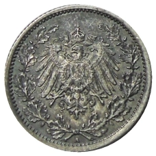 Монета 1/2 марки 1918 года A Германия (реверс)