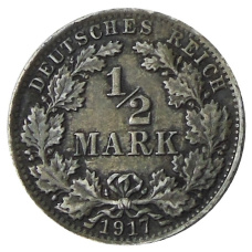 Монета 1/2 марки 1917 года A Германия (аверс)