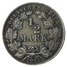 Монета 1/2 марки 1917 года A Германия (аверс)