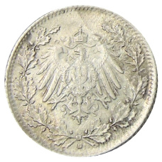 Монета 1/2 марки 1915 года D Германия (реверс)