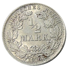 Монета 1/2 марки 1914 года A Германия (аверс)