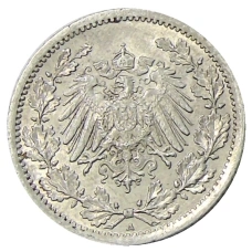 Монета 1/2 марки 1914 года A Германия (реверс)