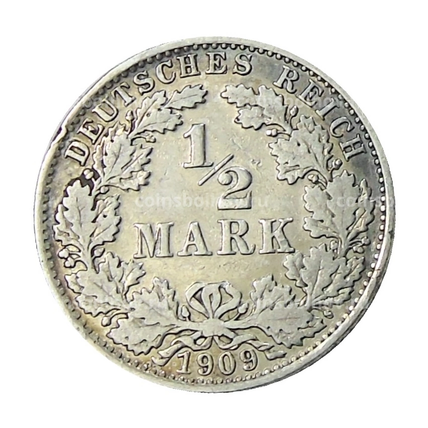 Монета 1/2 марки 1909 года A Германия