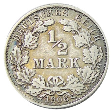 Монета 1/2 марки 1908 года A Германия (аверс)