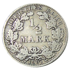 Монета 1/2 марки 1907 года A Германия (аверс)