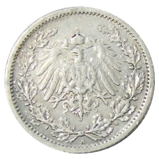 Монета 1/2 марки 1907 года A Германия (реверс)