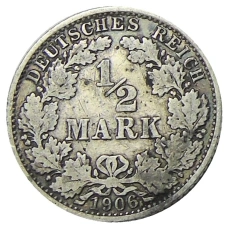 Монета 1/2 марки 1906 года A Германия (аверс)