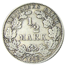 Монета 1/2 марки 1906 года E Германия (аверс)