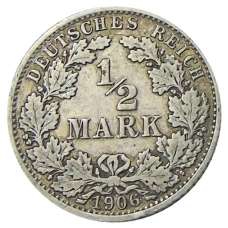 Монета 1/2 марки 1906 года A Германия (аверс)