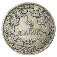 Монета 1/2 марки 1906 года A Германия (аверс)