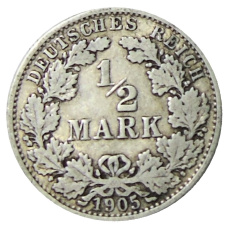 Монета 1/2 марки 1905 года A Германия (аверс)