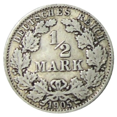 Монета 1/2 марки 1905 года A Германия (аверс)