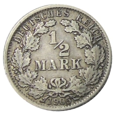Монета 1/2 марки 1905 года J Германия (аверс)