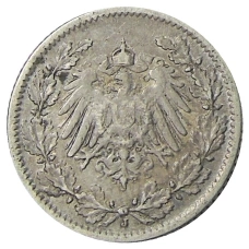 Монета 1/2 марки 1905 года J Германия (реверс)
