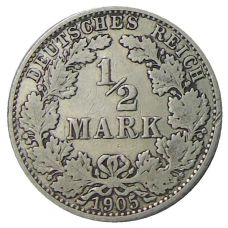 Монета 1/2 марки 1905 года A Германия (аверс)