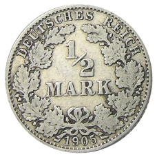 Монета 1/2 марки 1905 года G Германия (аверс)