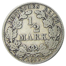 Монета 1/2 марки 1905 года A Германия (аверс)
