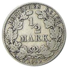 Монета 1/2 марки 1905 года A Германия (аверс)
